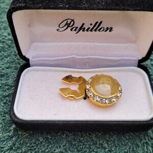 BRAND NEW Vintage Papillon Yellow Enamel & Cubic Zirconia Button Covers for Men